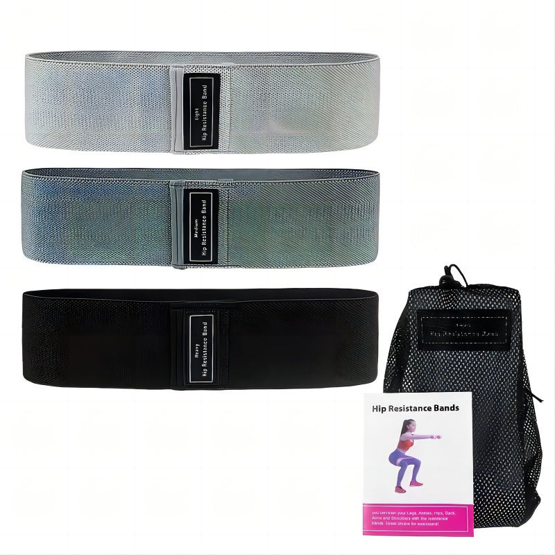 Set de 3 mini-bandes en tissu gris clair, gris foncé et noir avec pochette en filet