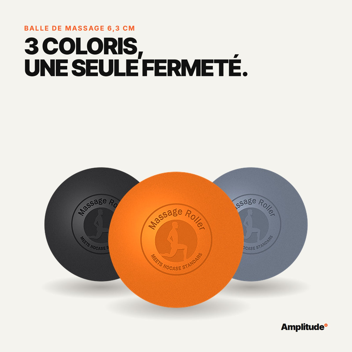 Balle de massage 6,3 cm en 3 coloris : noir, gris et orange