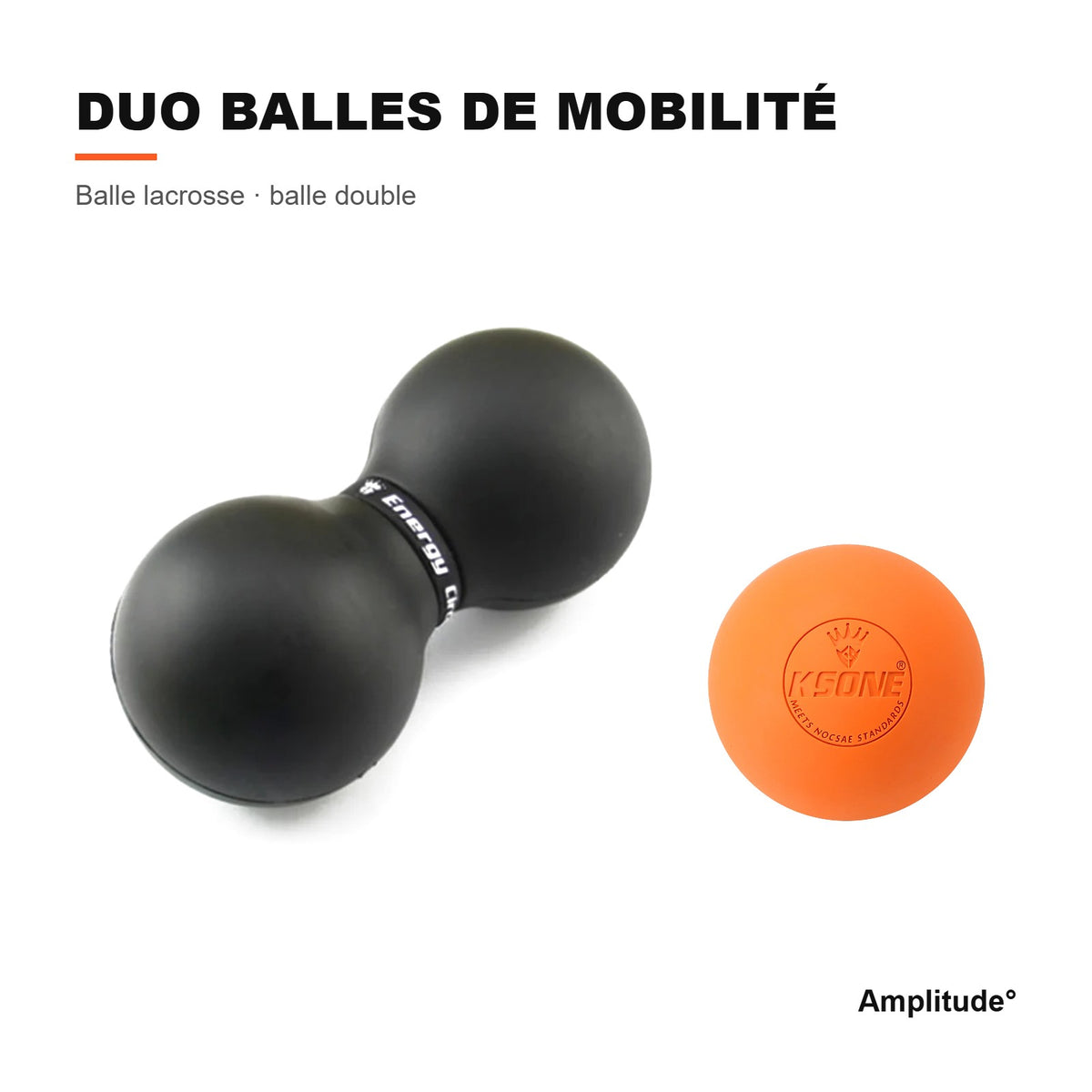 Duo balles de mobilité Amplitude° : balle double noire et balle lacrosse orange